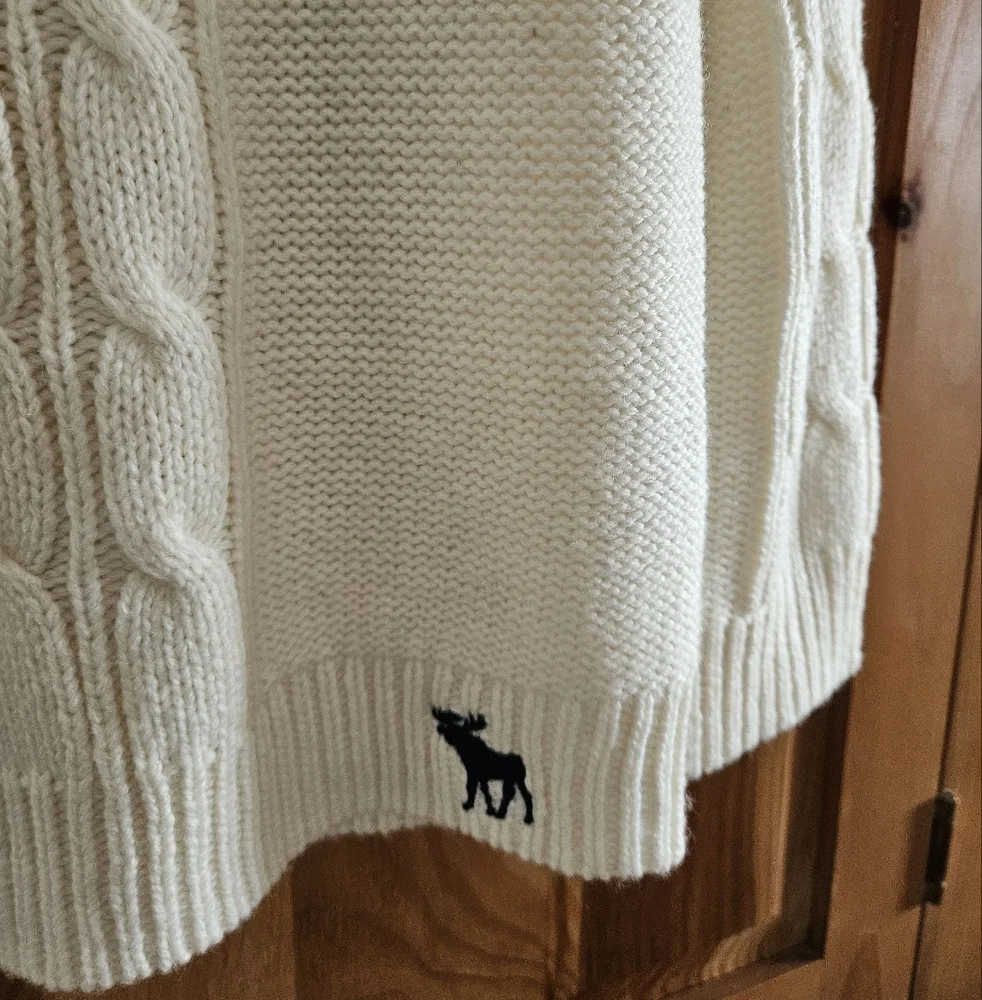 Vintage Abercrombie & Fitch Cable Knit Sweater Womens L Cream Ivory Crew Neck - Picture 2 of 12